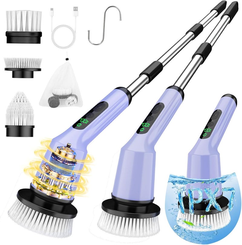 CTMAST Electric Spin Scrubber for Cleaning Bathroom, Shower Scrubber Cordless Cleaning Brush with IPX7 Waterproof & 2 Speed, 3 Brush Heads, Bathroom Cleaning Supplies for Shower Tub Tile Toilet Purple - Image 1